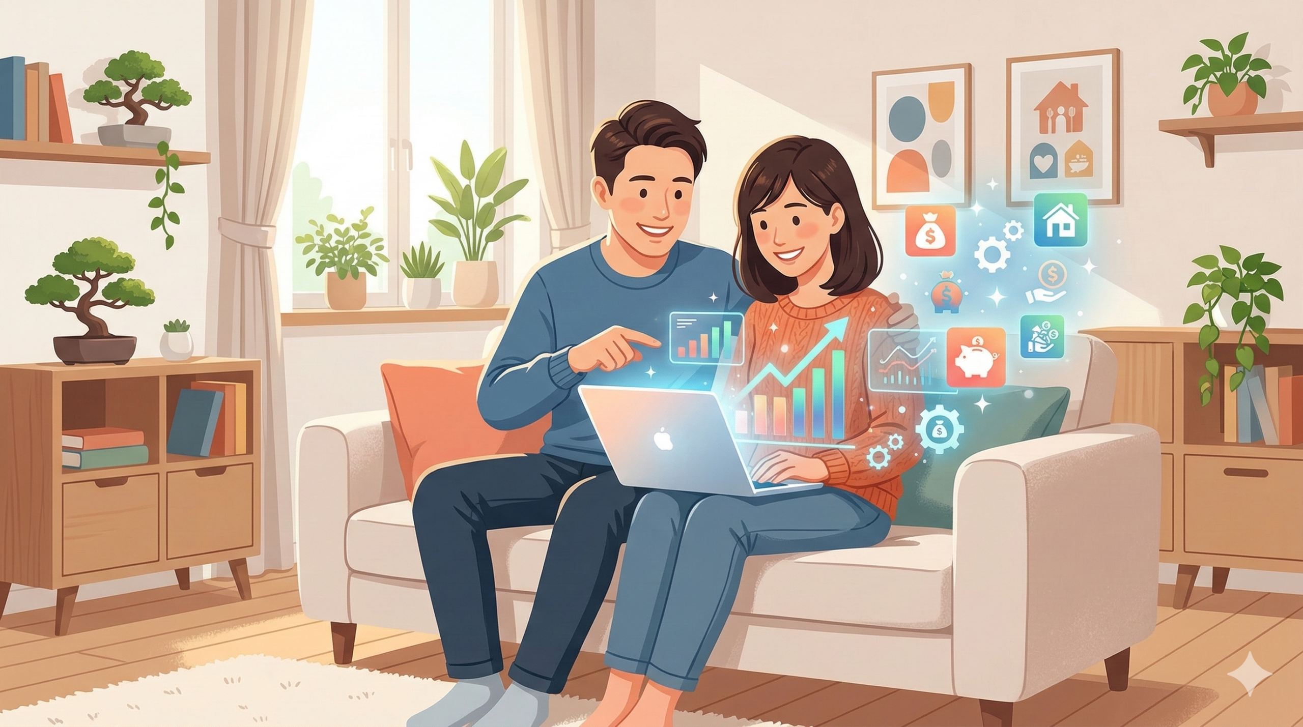 AIが家計データを分析してグラフ化するイメージ