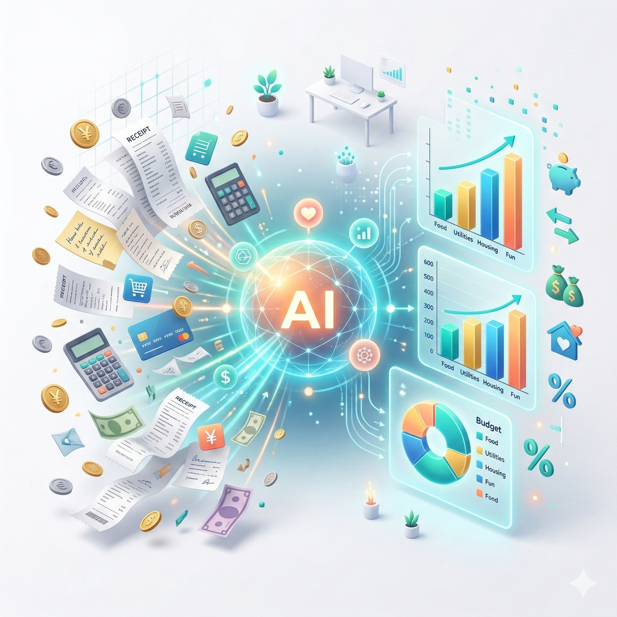 夫婦がノートPCでAIを使って家計管理する様子