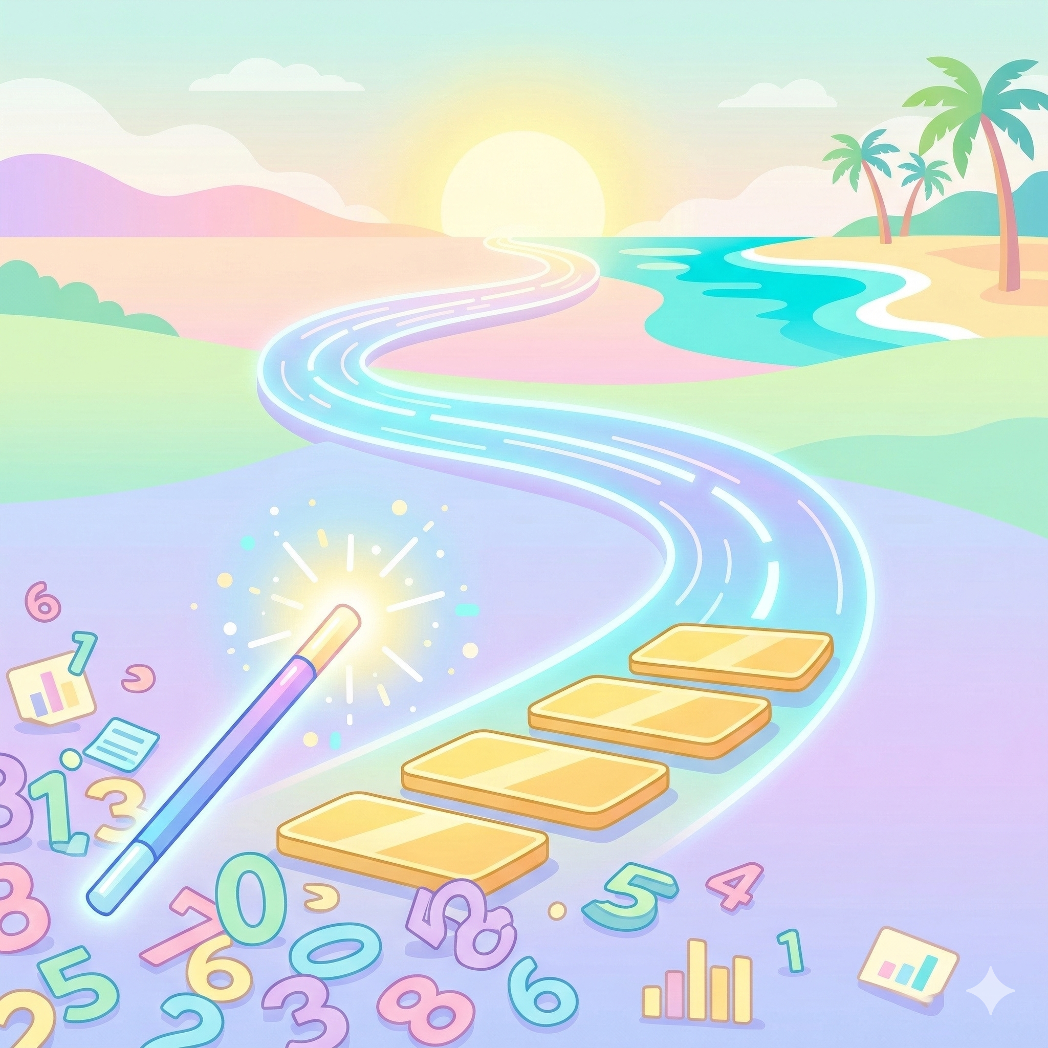 数字と魔法のステップがビーチへの道に続くFIREのイメージ